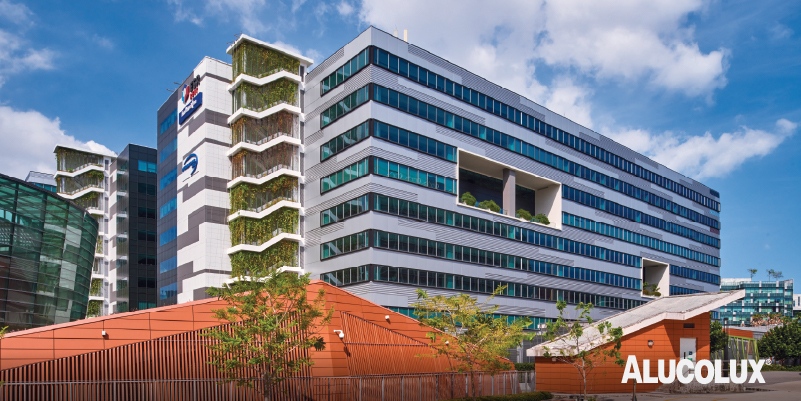 Sunrise Silver Aluminium Facade Panels at ESR Bizpark@Changi by TA.LE Architects Curtain Wall System Components Diagram